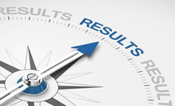 compass needle pointing to the word RESULTS